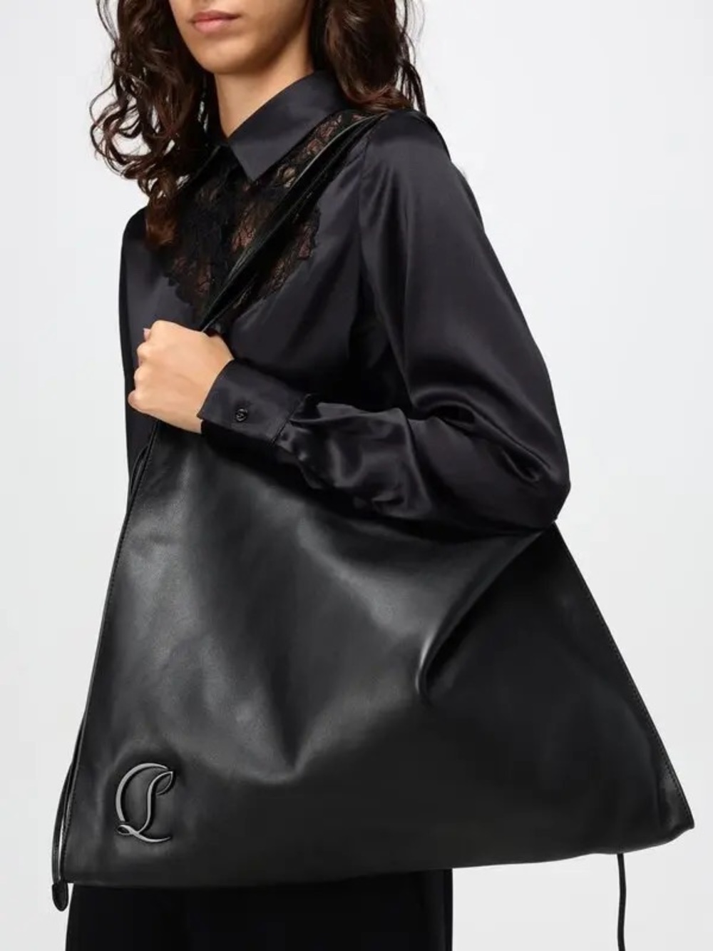 Drawstring Tote XLarge Le 54 Black Leather